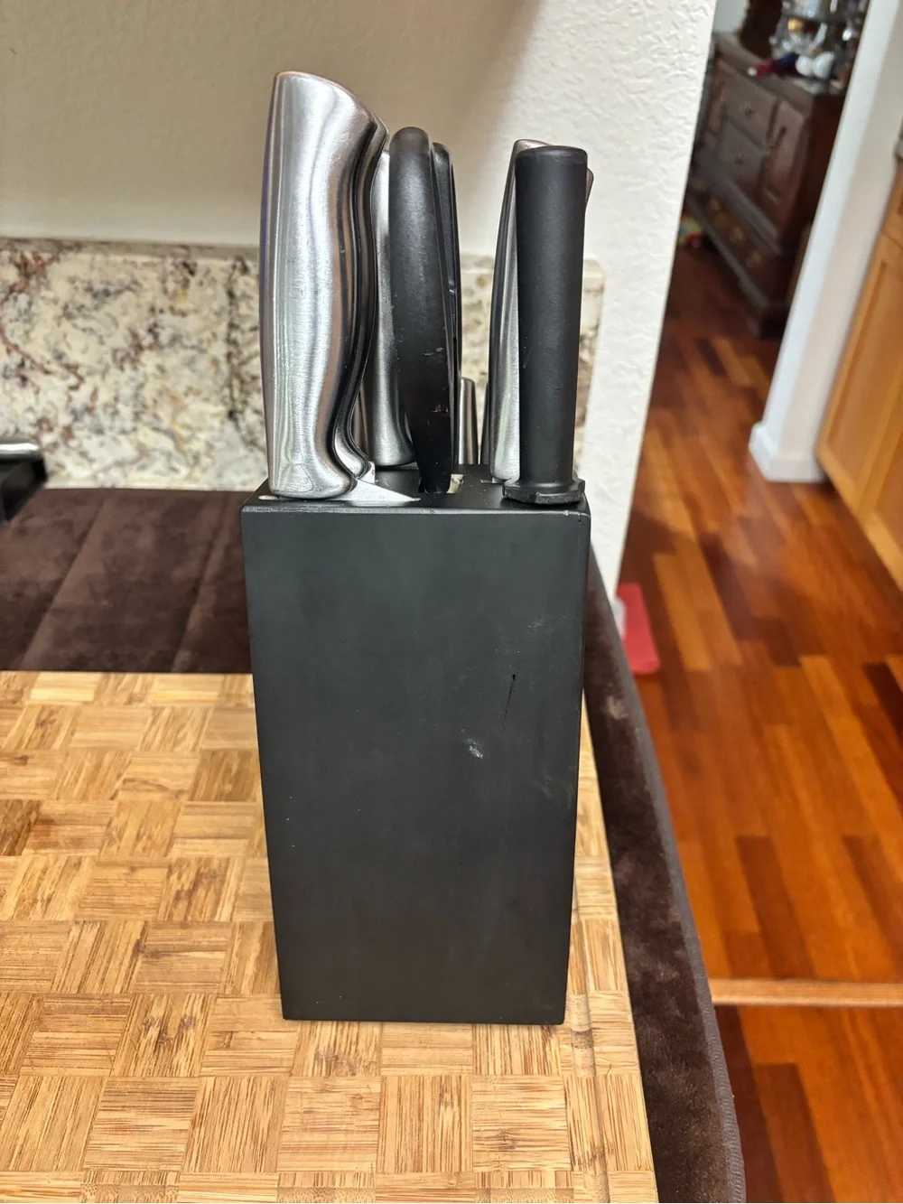 Farberware Bamboo Wood Knife Block, Black, 15 Slots,knives w/ Scissors